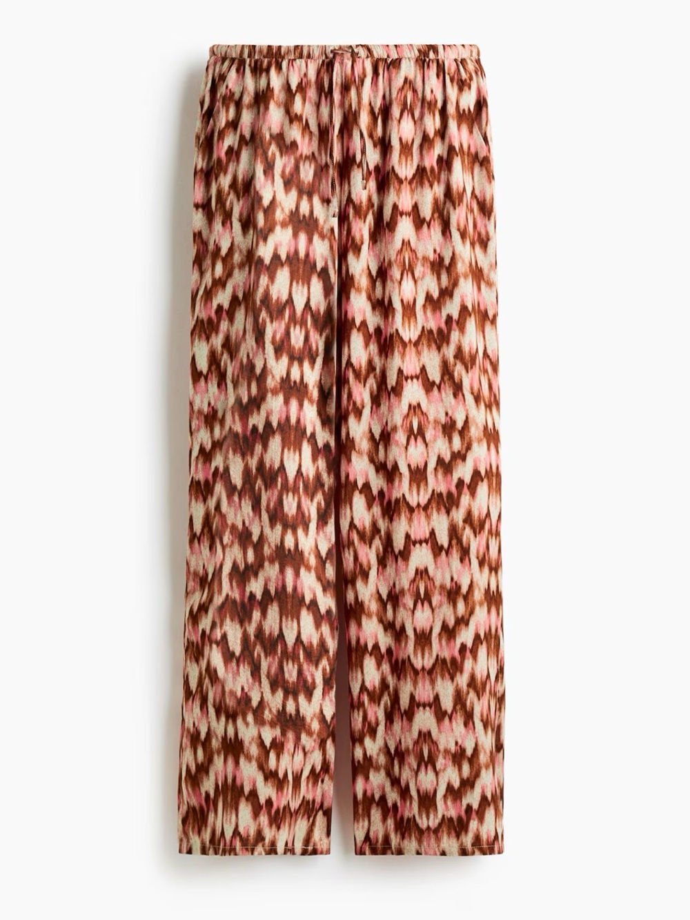 H&M Pink & Brown Straight Leg Printed Pull on Drawstring Pants 100% Viscose Sz S